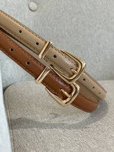 Load image into Gallery viewer, Tan- Slim Gold Metal Buckle Genuine Leather Belt