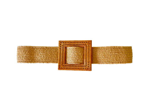 Camel Woven Waist Belt Square Buckle