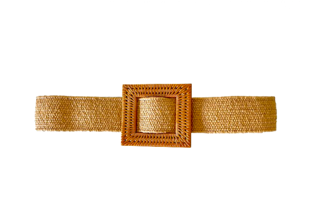 Camel Woven Waist Belt Square Buckle