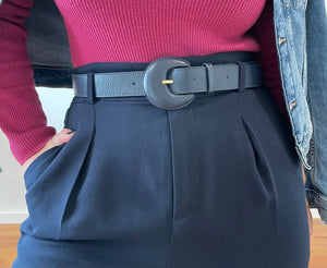 Navy Blue Genuine Leather Belt- Arch Buckle