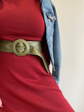 Load image into Gallery viewer, Dark Khaki Green - Covered Round Buckle Genuine Leather Belt