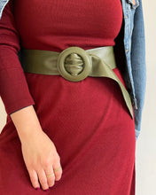 Load image into Gallery viewer, Dark Khaki Green - Covered Round Buckle Genuine Leather Belt