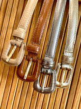 Load image into Gallery viewer, Tan Slim Genuine Leather Belt - Croc Effect