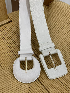 Off White Genuine Leather Belt-  Rectangular Buckle