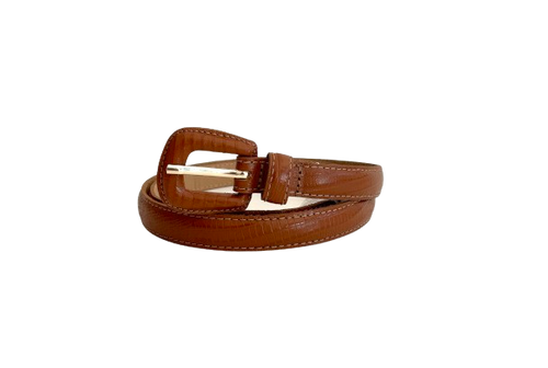 Tan Slim Genuine Leather Belt - Croc Effect