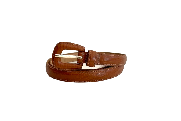 Tan Slim Genuine Leather Belt - Croc Effect