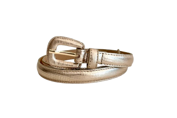 Golden Slim Genuine Leather Belt - Croc Effect