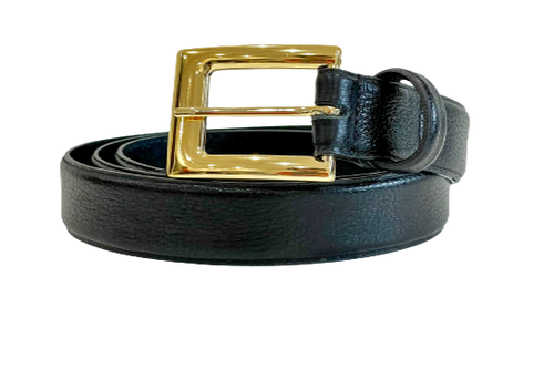 Black Genuine Leather Belt - Classic Gold Metal Buckle