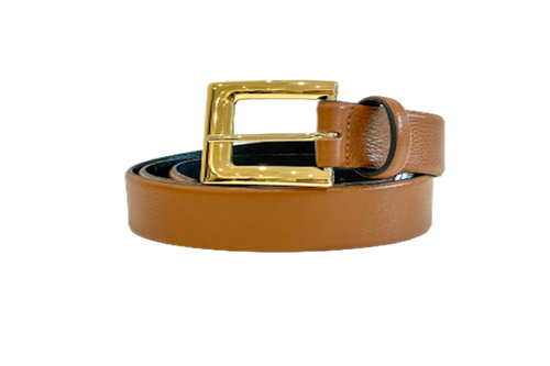 Tan - Classic Gold Metal Buckle Genuine Leather Belt