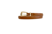 Load image into Gallery viewer, Tan- Slim Gold Metal Buckle Genuine Leather Belt