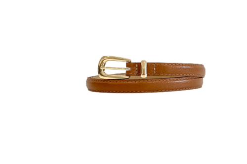 Tan- Slim Gold Metal Buckle Genuine Leather Belt