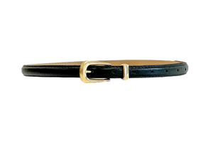 Black Genuine Leather Belt - Slim Gold Metal Buckle