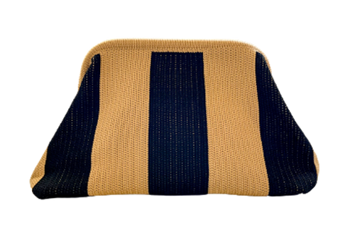 Black and Camel- Striped Crochet Bag