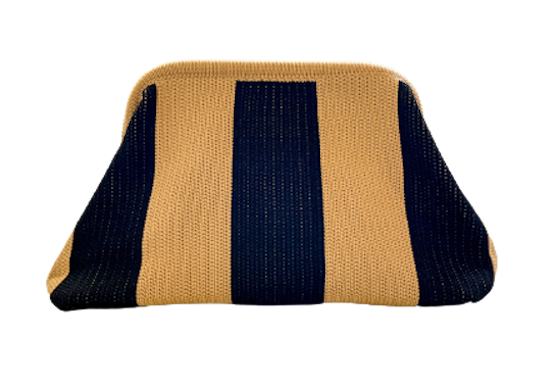 Black and Camel- Striped Crochet Bag