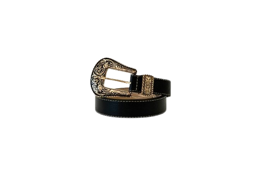 Black Western Leather Belts with Gold Buckle Details