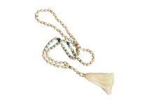 Load image into Gallery viewer, Boho Chic Cream Beaded Wooden Necklace with Turquoise &amp; Gold Accents