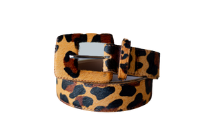 Leopard/ Animal Print - Rectangular Buckle Genuine Leather Belt