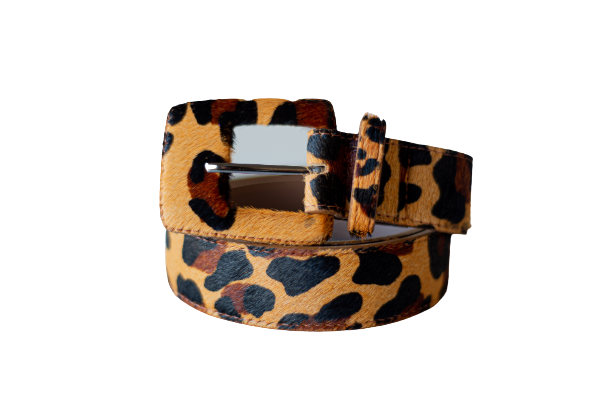 Leopard/ Animal Print - Rectangular Buckle Genuine Leather Belt