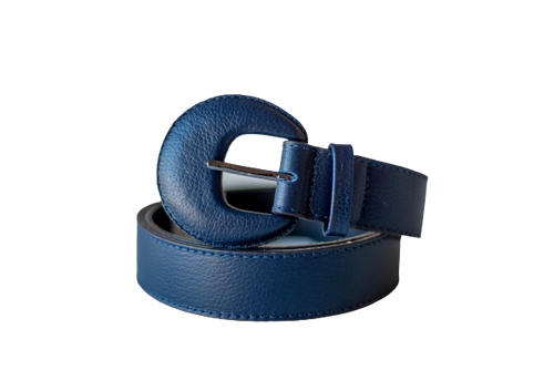 Navy Blue Genuine Leather Belt- Arch Buckle