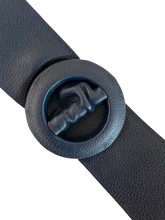 Load image into Gallery viewer, Navy - Covered Round Buckle Genuine Leather Belt