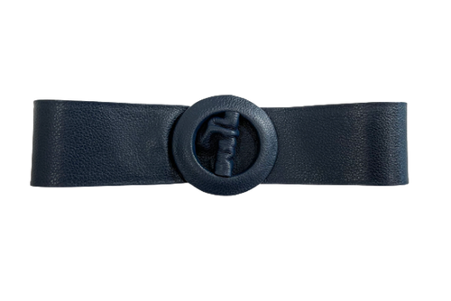 Navy - Covered Round Buckle Genuine Leather Belt