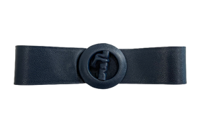 Navy - Covered Round Buckle Genuine Leather Belt