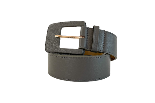 Graphite Genuine Leather Belt- Rectangular Buckle