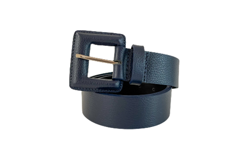 Navy Genuine Leather Belt- Square Buckle