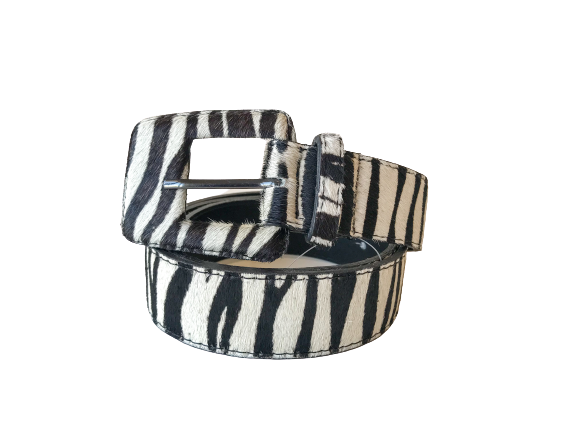 Zebra/ Animal Print - Rectangular Buckle Genuine Leather Belt