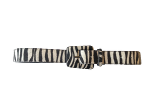 Zebra/ Animal Print - Rectangular Buckle Genuine Leather Belt