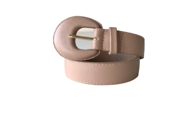 Beige Genuine Leather Belt- Arch Buckle