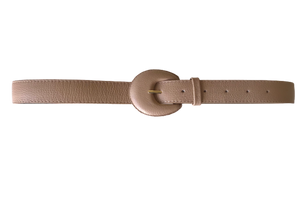 Beige Genuine Leather Belt- Arch Buckle