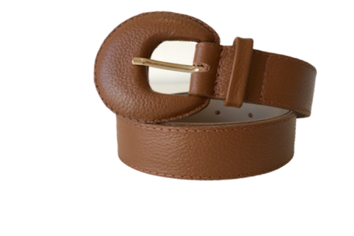 Brown Genuine Leather Belt- - Arch Buckle