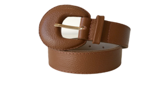 Brown Genuine Leather Belt- - Arch Buckle