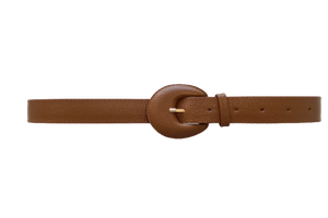 Brown Genuine Leather Belt- - Arch Buckle