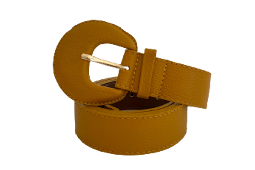 Mustard Genuine Leather Belt- Arch Buckle