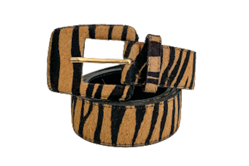 Tiger/ Animal Print Genuine Leather Belt- Rectangular Buckle