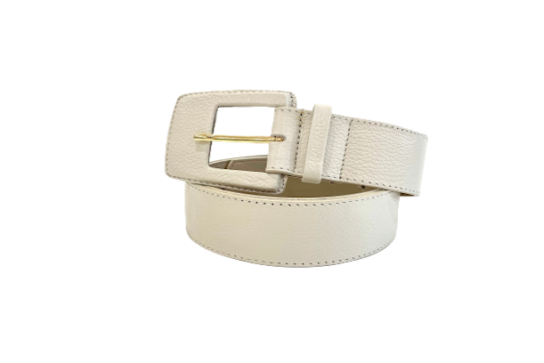 Off White Genuine Leather Belt-  Rectangular Buckle