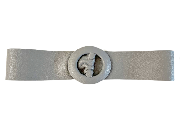 Grey- Covered Round Buckle Genuine Leather Belt