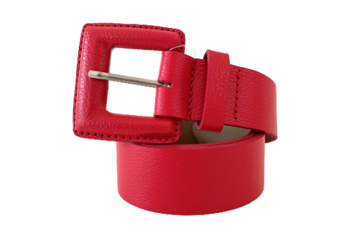 Red Genuine Leather Belt- Square Buckle