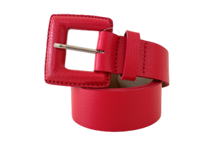 Red Genuine Leather Belt- Square Buckle