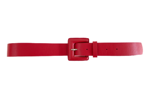 Red Genuine Leather Belt- Square Buckle