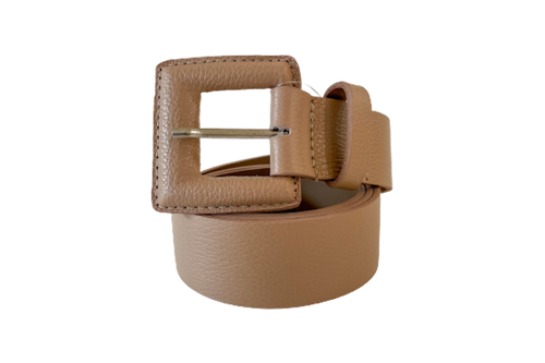 Beige Genuine Leather Belt - Square Buckle