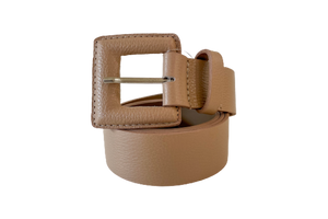 Beige Genuine Leather Belt - Square Buckle