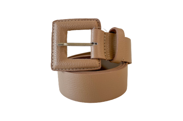 Beige Genuine Leather Belt - Square Buckle