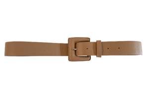 Beige Genuine Leather Belt - Square Buckle