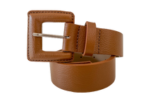 Load image into Gallery viewer, Tan Genuine Leather Belt- Square Buckle