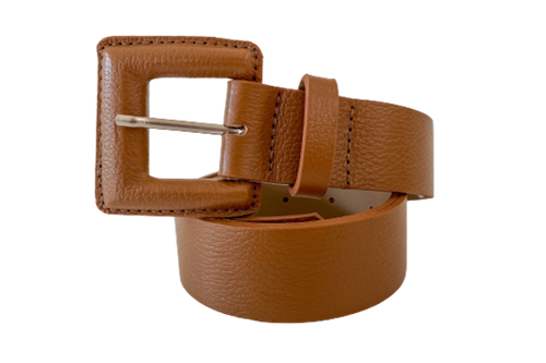 Tan Genuine Leather Belt- Square Buckle