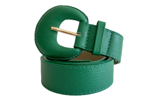 Green Genuine Leather Belt- Arch Buckle