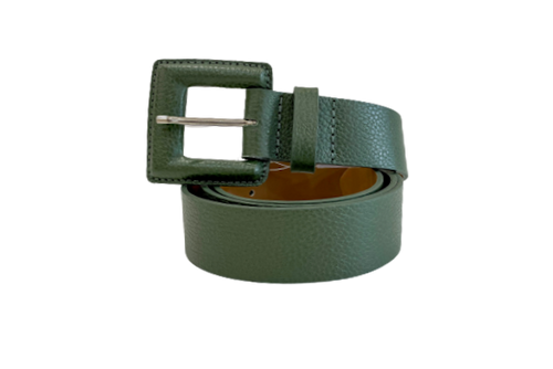 Dark Khaki Green Genuine Leather Belt- Square Buckle